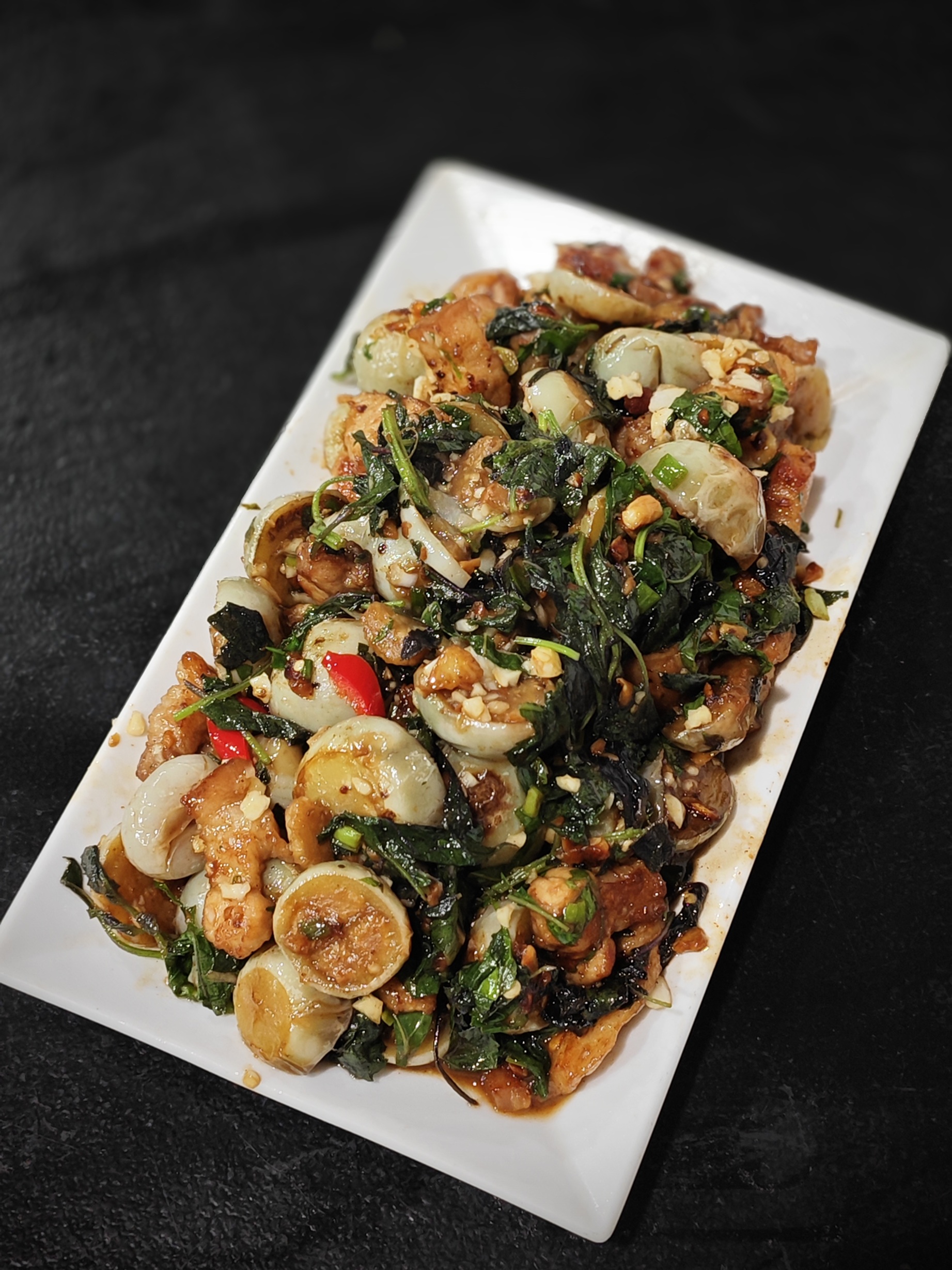 Ba chỉ xào Cà pháo